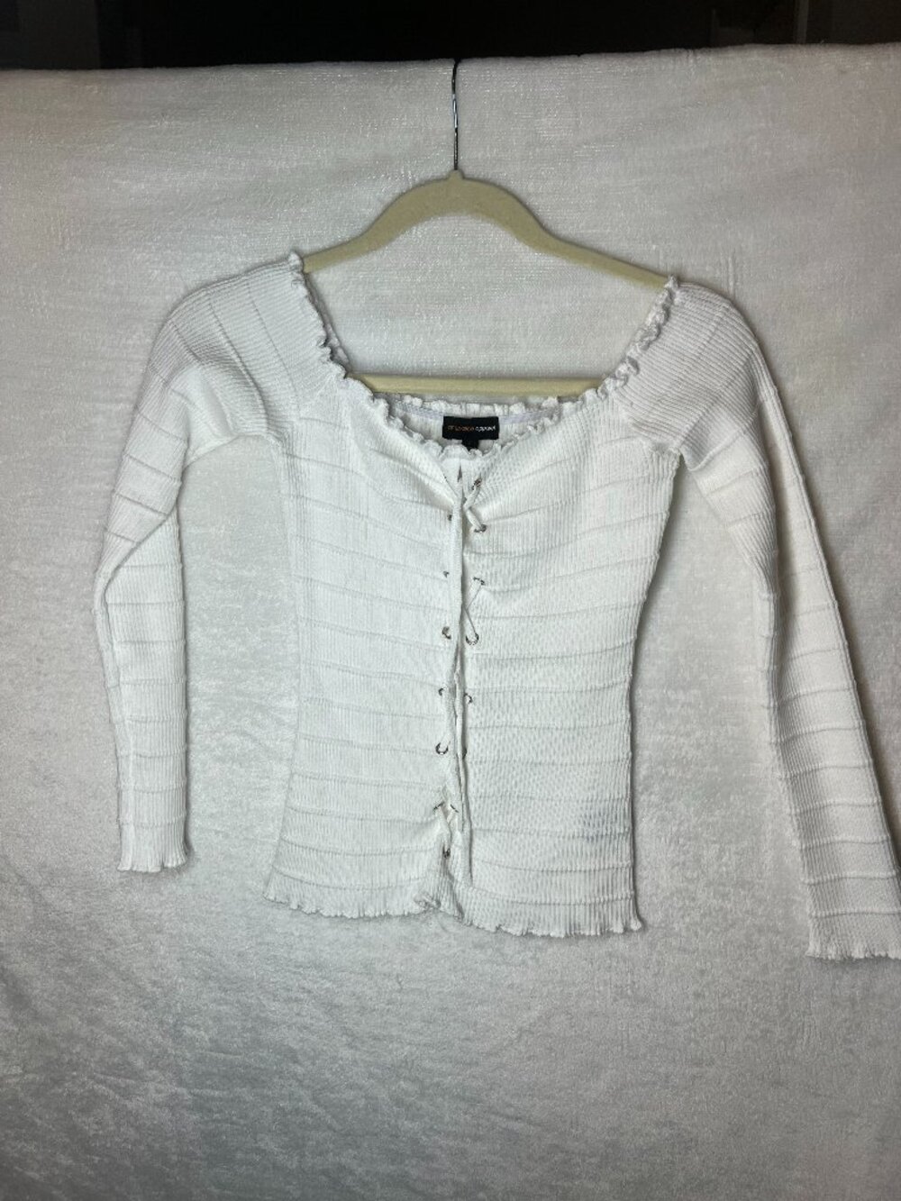Ambiance Apparel ribbed off shoulder coquette fairy core lace up top Sz L